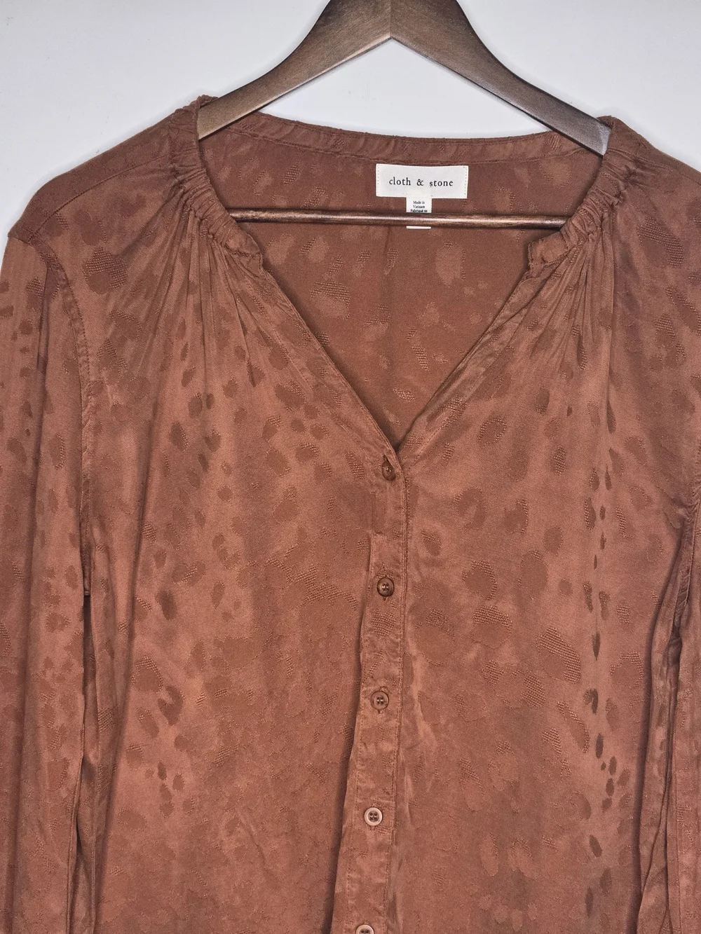 Cloth & Stone Anthropologie Rust Orange Elastic Neck Long Sleeve Blouse Top M